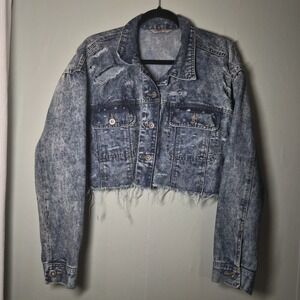 Highway Jeans Distressed Cropped Jean Jacket Womens Size XL Cotton Oversized